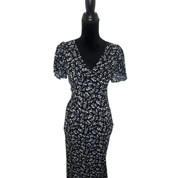 NWOT MADEWELL SEAMED FLUTTER SLEEVE NAVY FLORAL COTTAGE CORE MAXI DRESS SIZE 2 - Picture 6 of 8